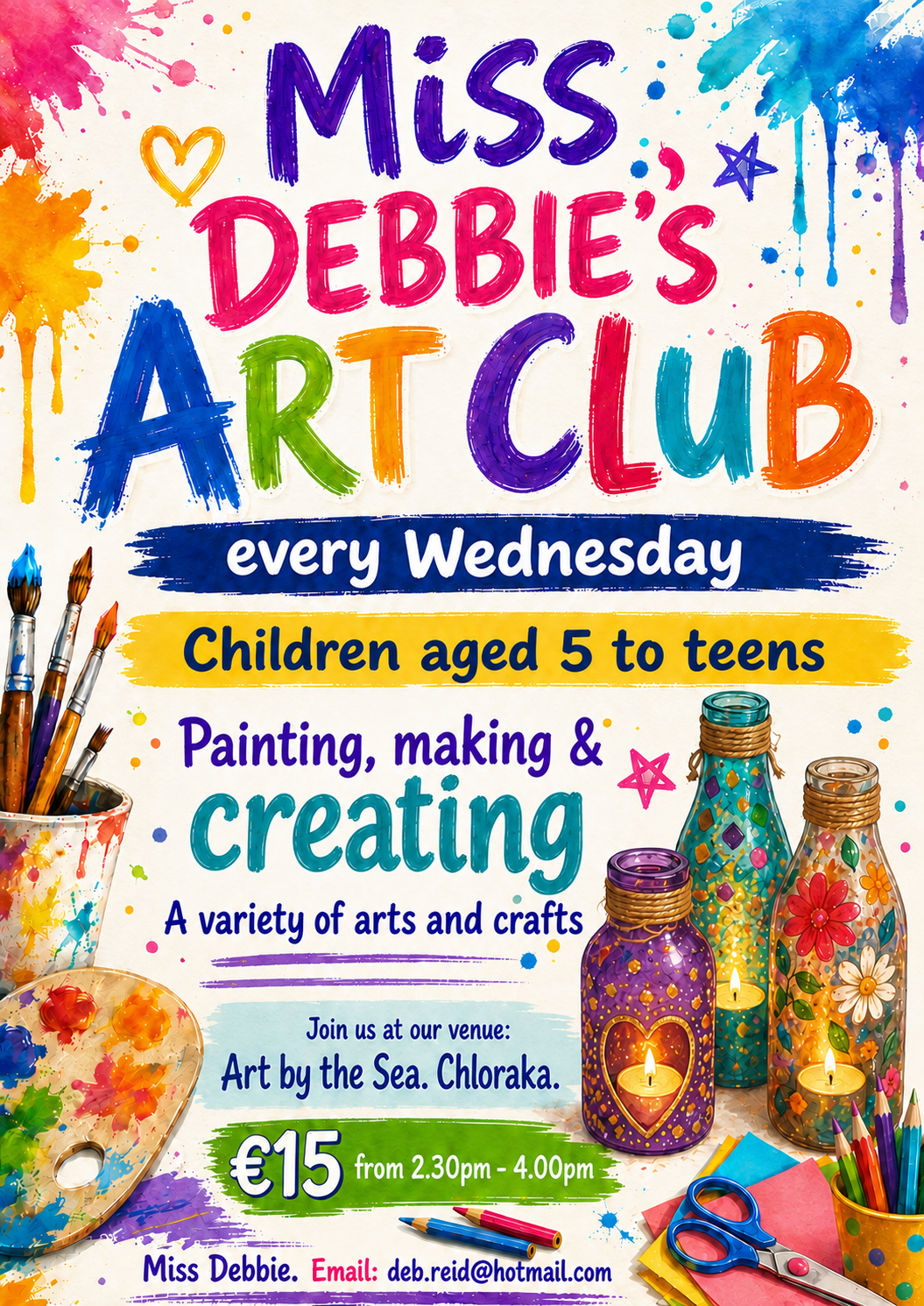 Kids' Art Club: Wednesdays, 2.30pm - 4.00pm, 15 euros per session, Art by the Sea, Chloraka.