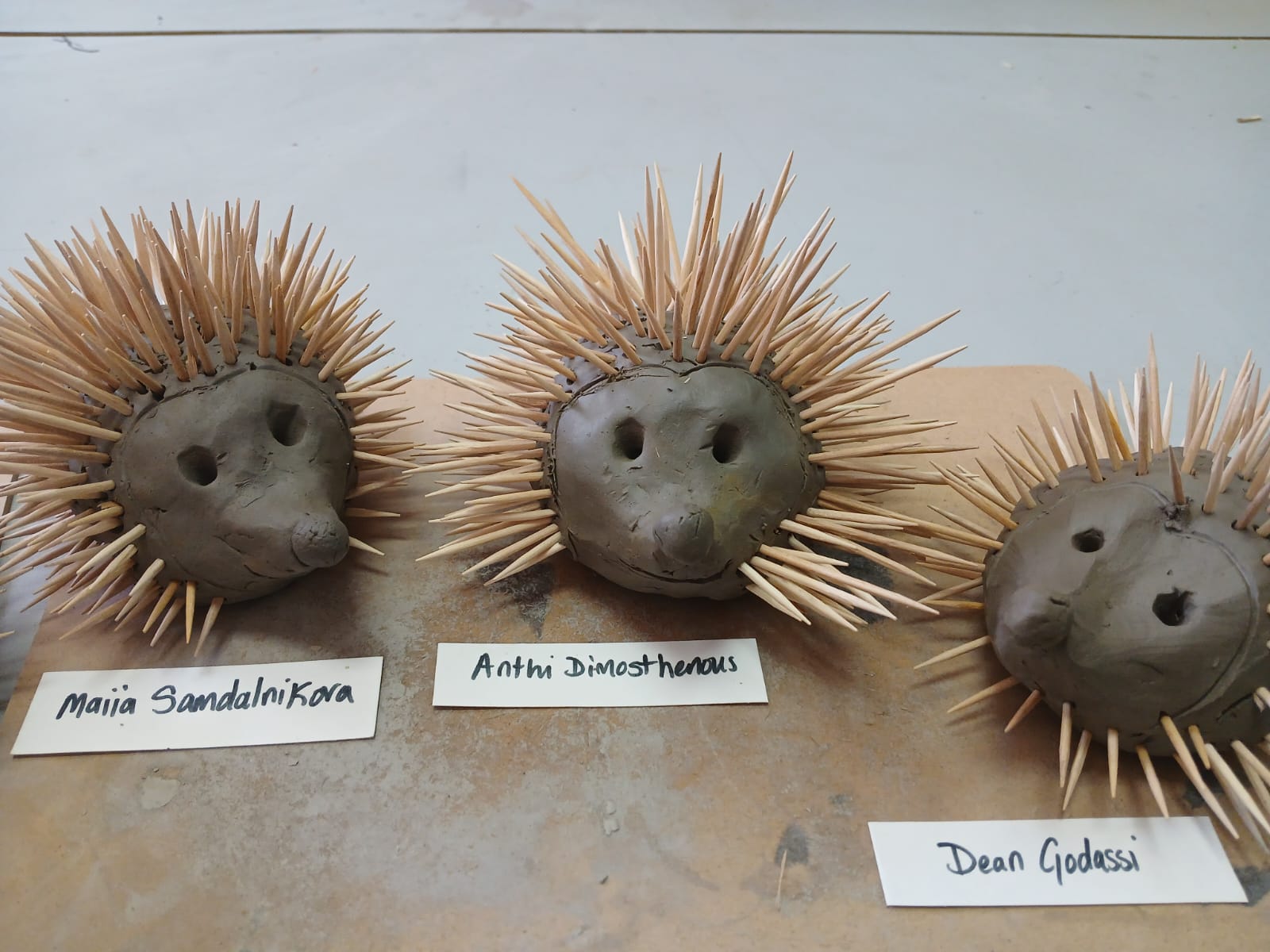Clay hedgehog artworks made by children